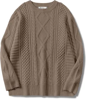 ANRABESS Sweaters for Women Oversized Crewneck Long Sleeve Casual Loose Cable Knit Pullover Tops 2024 Fall Vintage Clothes