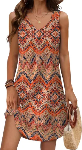 Aokosor Womens Summer Dresses 2025 Loose V Neck Sleeveless Dress Sundresses Swimsuit Coverup