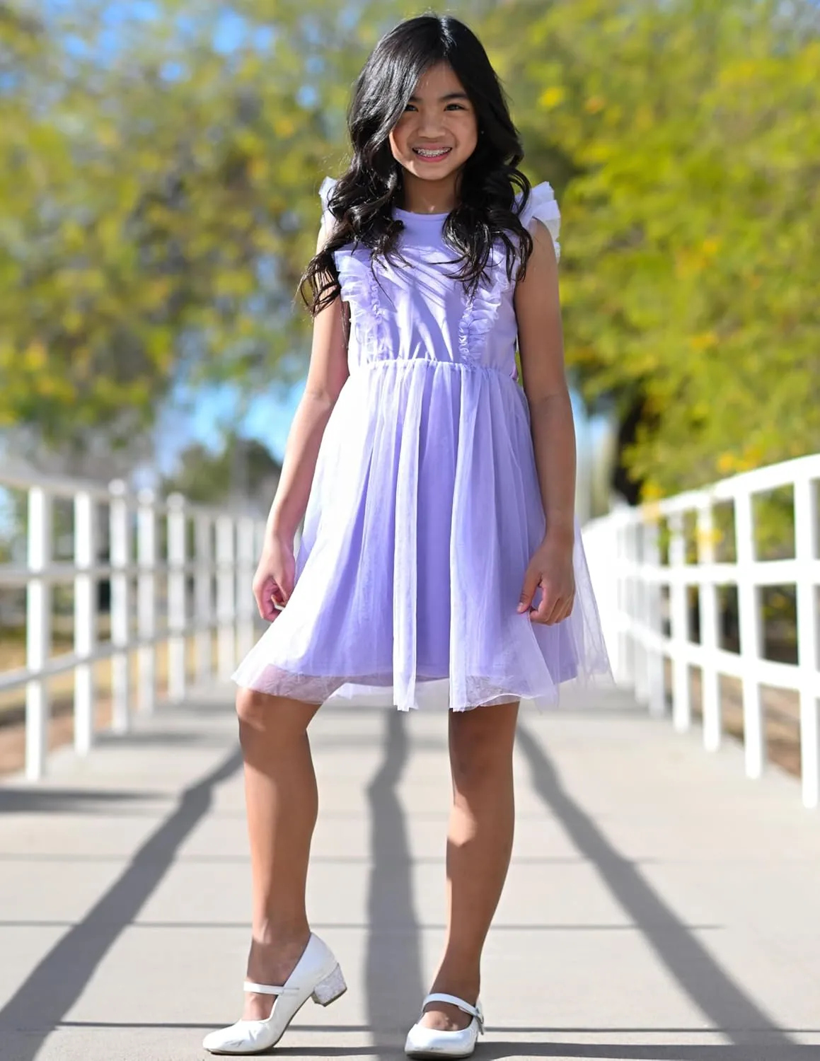 Arshiner Toddler Dress Summer Ruffle Sleeve V-Back Tie Waist Flower Girl Dresses Wedding Tulle Outfit 2-8Y