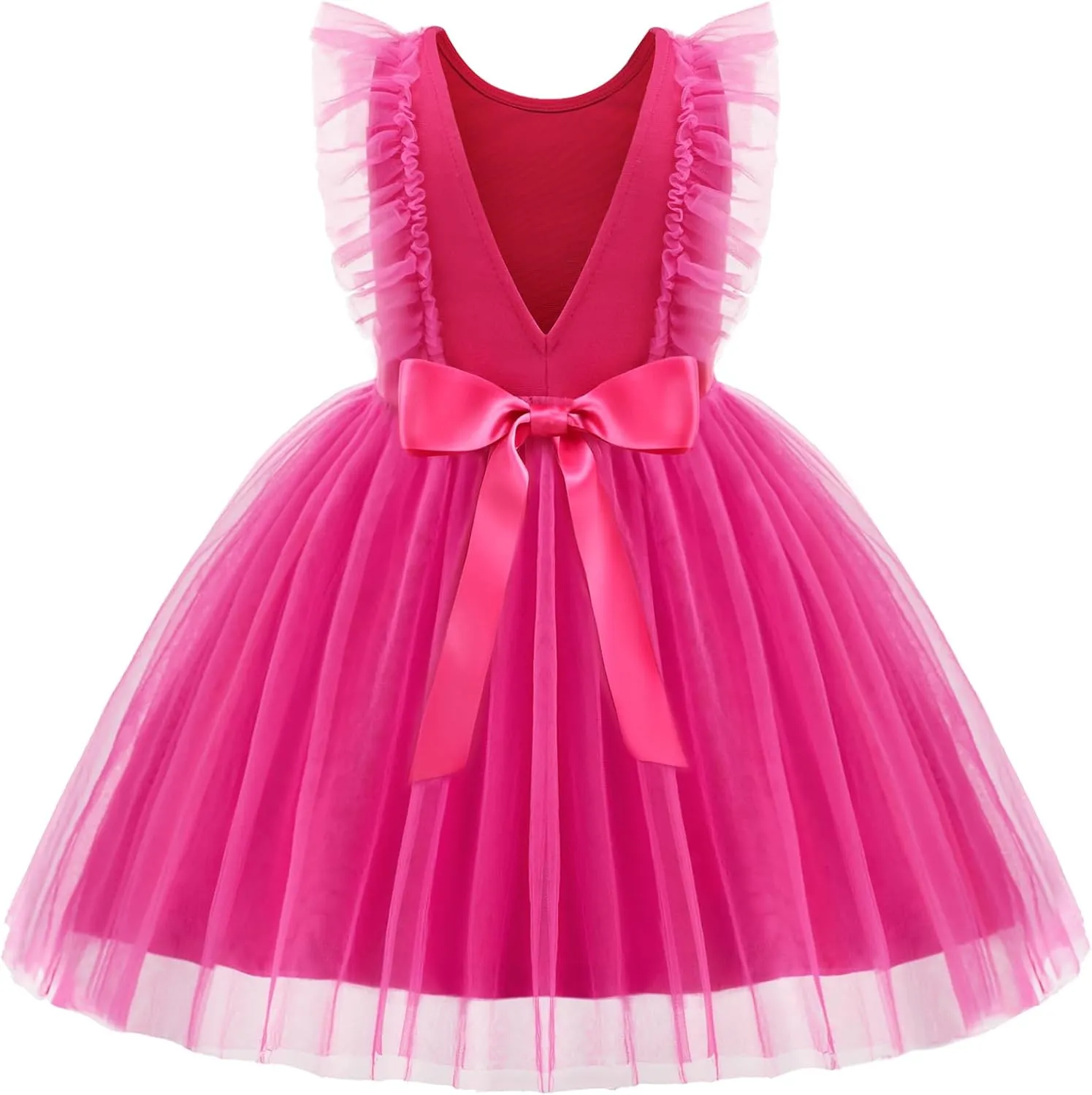 Arshiner Toddler Dress Summer Ruffle Sleeve V-Back Tie Waist Flower Girl Dresses Wedding Tulle Outfit 2-8Y