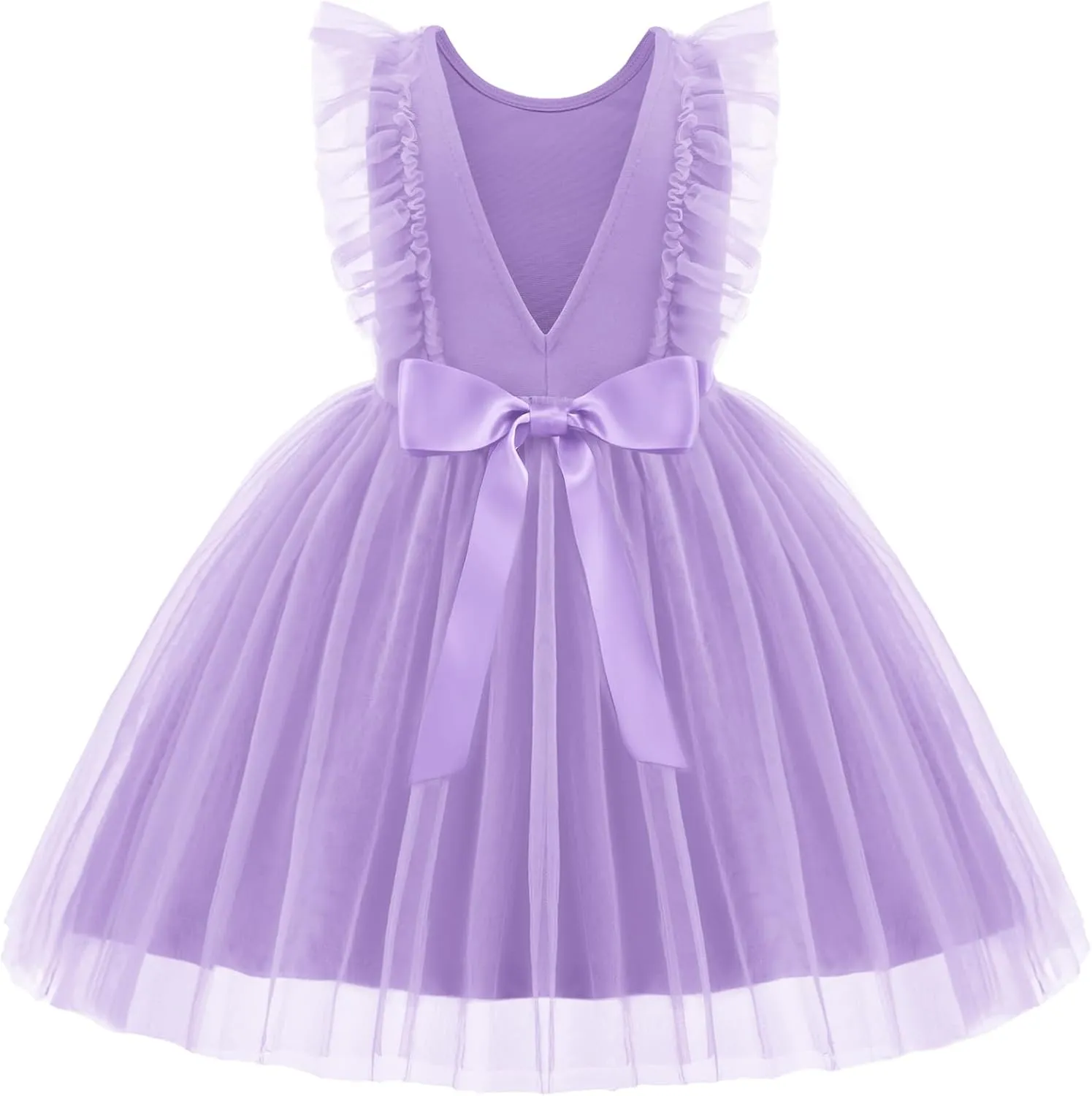 Arshiner Toddler Dress Summer Ruffle Sleeve V-Back Tie Waist Flower Girl Dresses Wedding Tulle Outfit 2-8Y