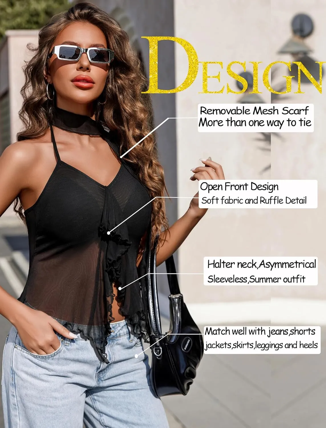 Avidlove Halter Tops for Women Mesh Tank Top Sexy Camisoles Y2K Crop Top Going Out Tops Trendy Summer Tops Outfits