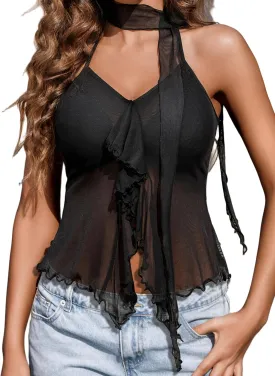 Avidlove Halter Tops for Women Mesh Tank Top Sexy Camisoles Y2K Crop Top Going Out Tops Trendy Summer Tops Outfits