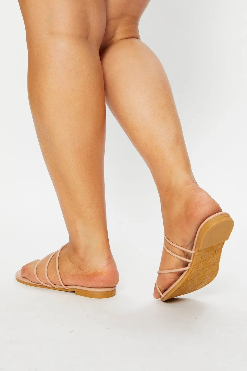 Beige Multi Strap Flat Sliders