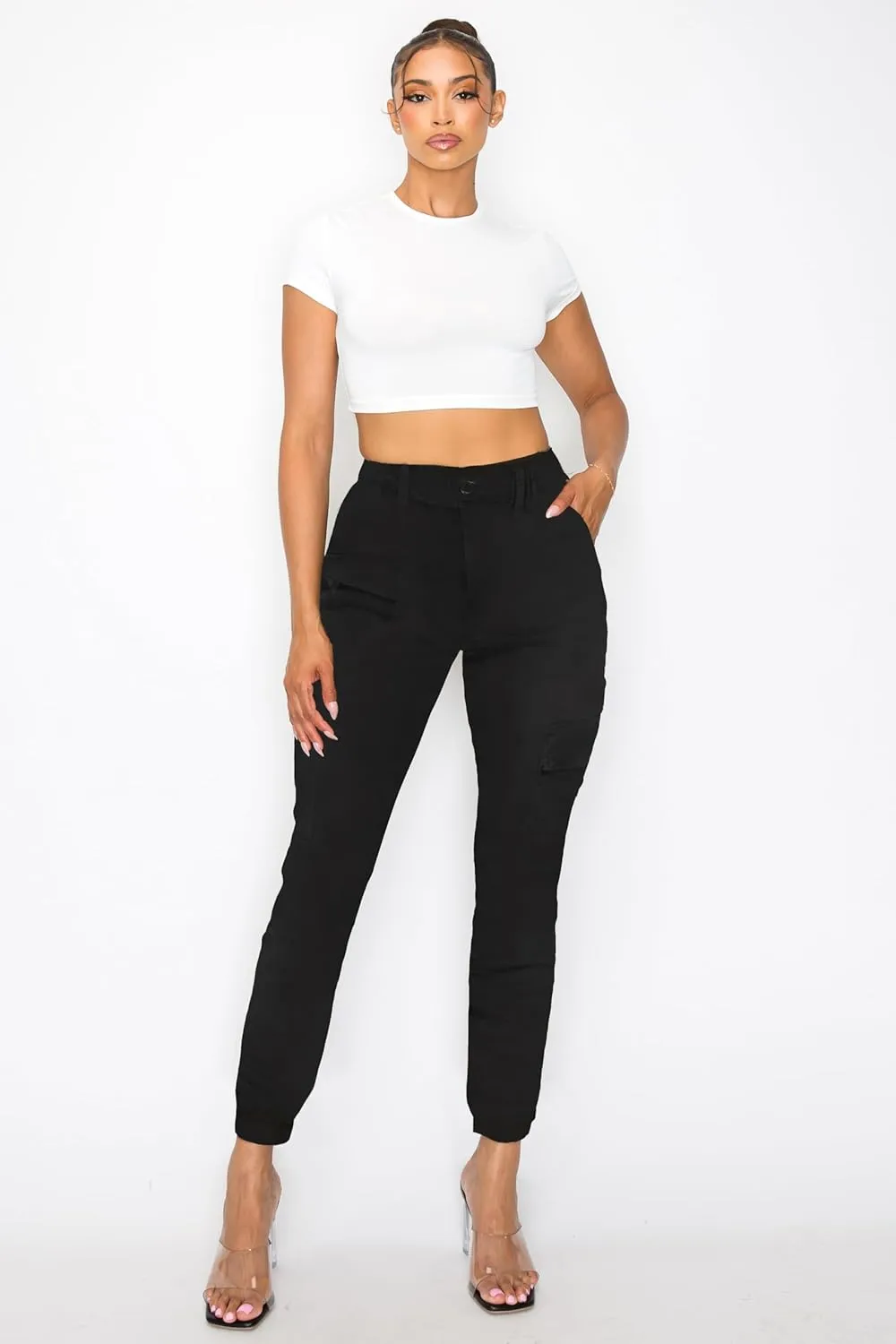 BWN Women's Camo Cargo Jogger Pants  Slim Fit Army High Waisted Joggers Fatigue Elastic Waistband Tapered Camouflage Trouser