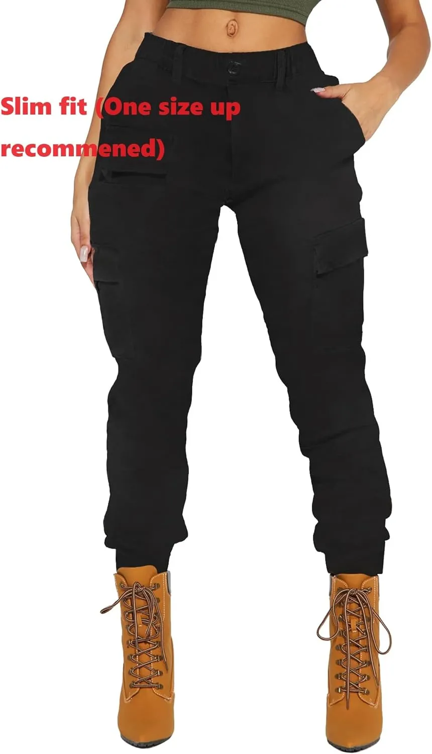 BWN Women's Camo Cargo Jogger Pants  Slim Fit Army High Waisted Joggers Fatigue Elastic Waistband Tapered Camouflage Trouser