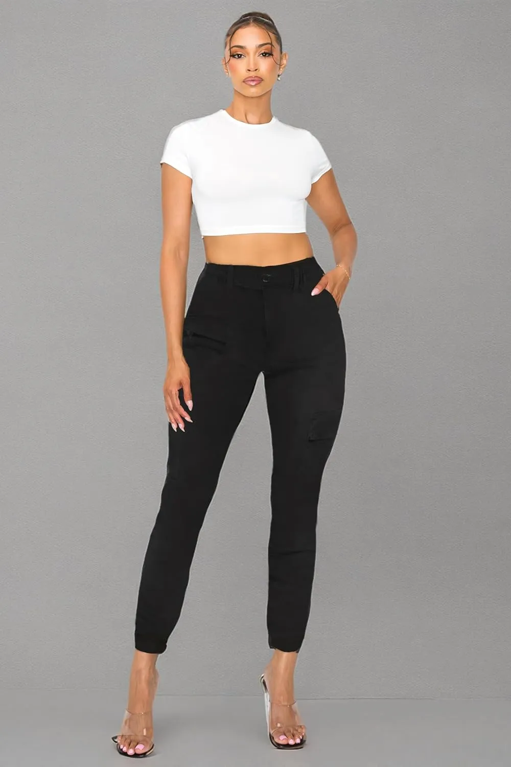 BWN Women's Camo Cargo Jogger Pants  Slim Fit Army High Waisted Joggers Fatigue Elastic Waistband Tapered Camouflage Trouser