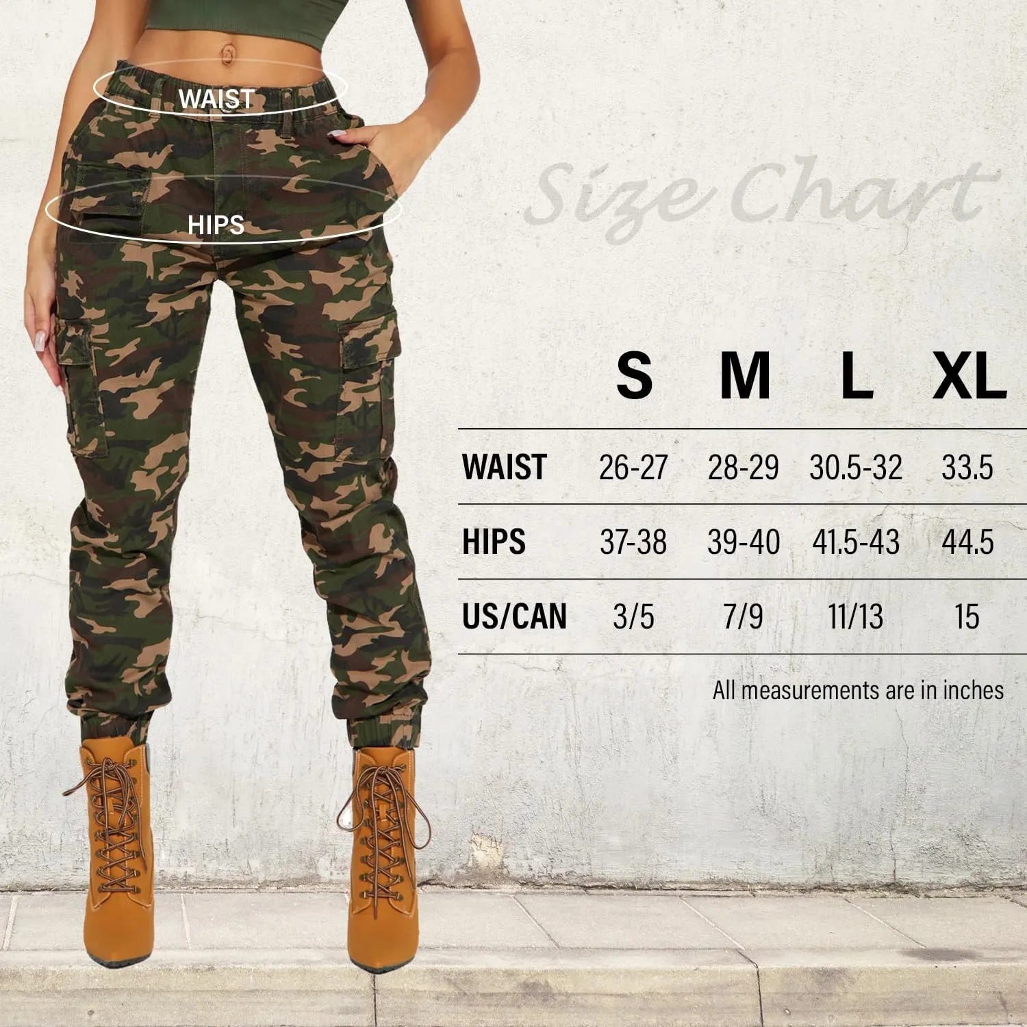 BWN Women's Camo Cargo Jogger Pants  Slim Fit Army High Waisted Joggers Fatigue Elastic Waistband Tapered Camouflage Trouser