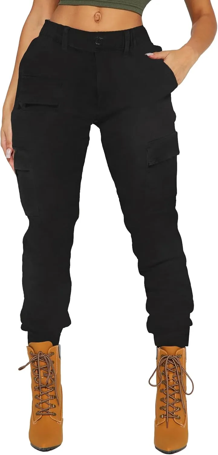 BWN Women's Camo Cargo Jogger Pants  Slim Fit Army High Waisted Joggers Fatigue Elastic Waistband Tapered Camouflage Trouser