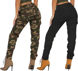 BWN Women's Camo Cargo Jogger Pants  Slim Fit Army High Waisted Joggers Fatigue Elastic Waistband Tapered Camouflage Trouser