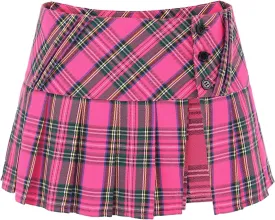 C-ZOFEK Mini Plaid Slit Skirt Women's US Size Pleated Skirt Schoolgirl Uniform, Multicolour