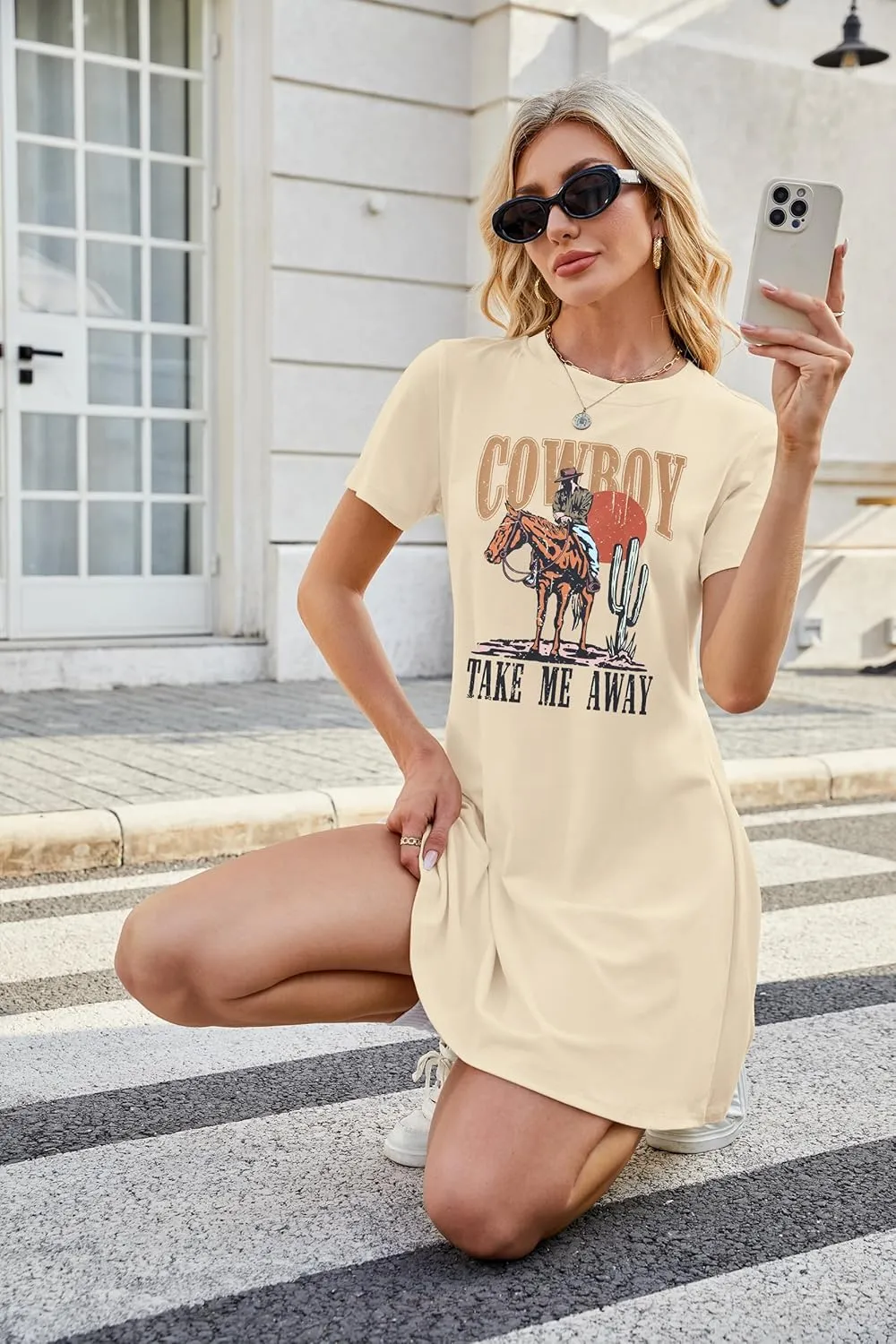 Cowboy Western Dress for Women: Vintage Rodeo Graphic Dresses Country Music Sundress Short Sleeve Cowgirl Outfits