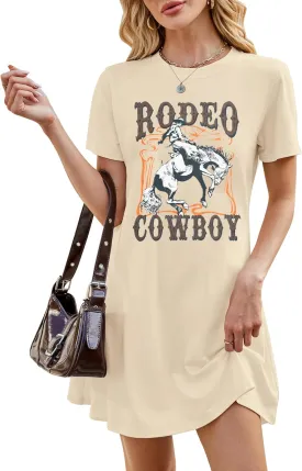 Cowboy Western Dress for Women: Vintage Rodeo Graphic Dresses Country Music Sundress Short Sleeve Cowgirl Outfits