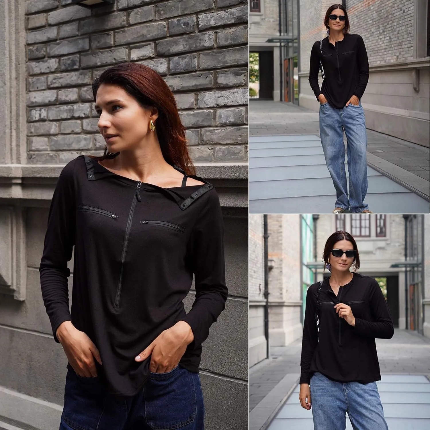 Deyeek Chemo Port Shirts for Women 2 Side Snaps Long Sleeve Shoulder Post Surgery Clothing Dialysis Breast Cancer Shirts
