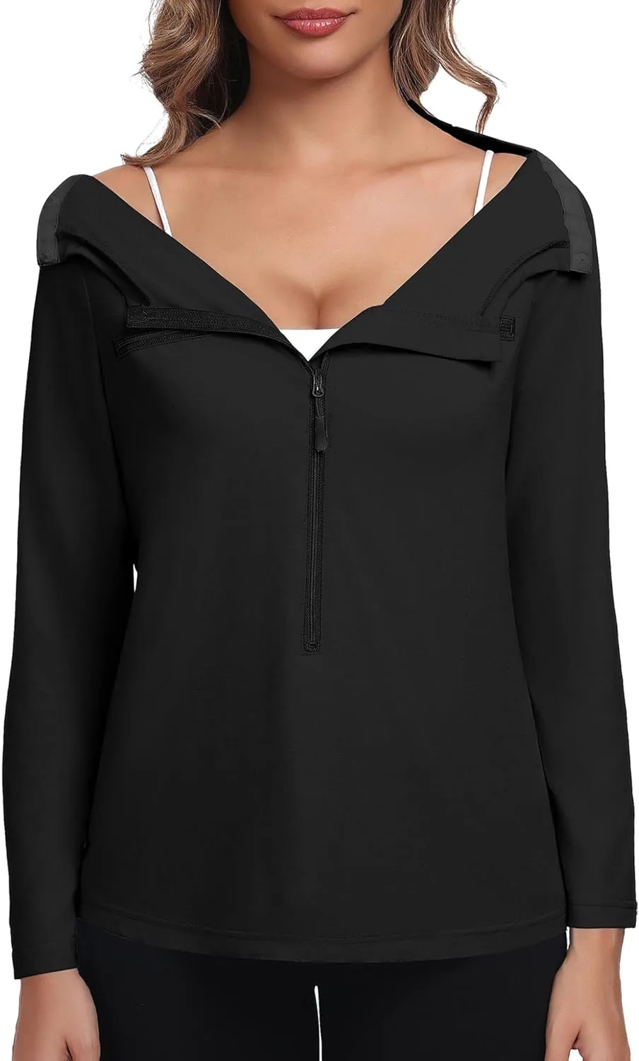 Deyeek Chemo Port Shirts for Women 2 Side Snaps Long Sleeve Shoulder Post Surgery Clothing Dialysis Breast Cancer Shirts