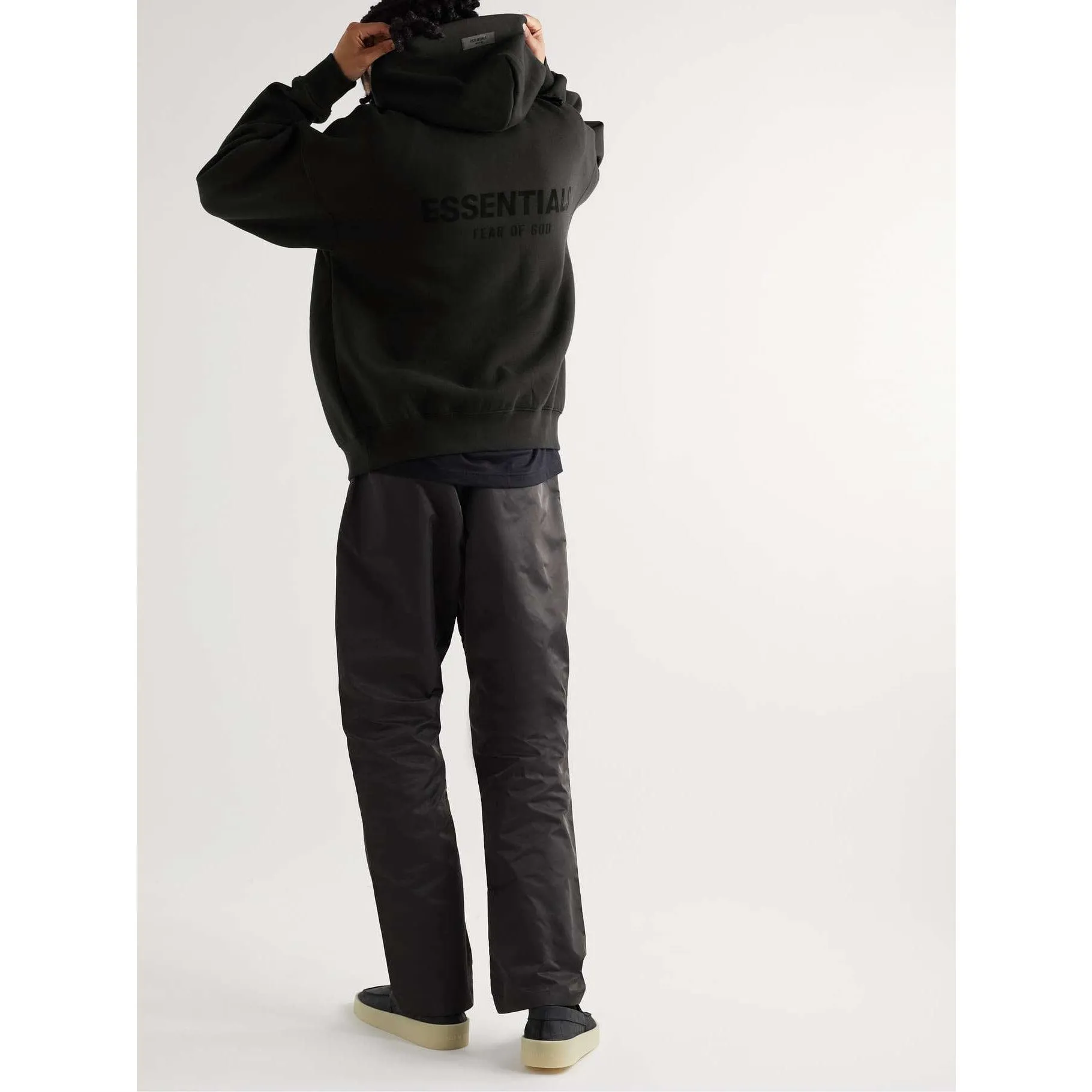 Black Fear of God Essentials Hoodie - Core Collection, Stretch Limo