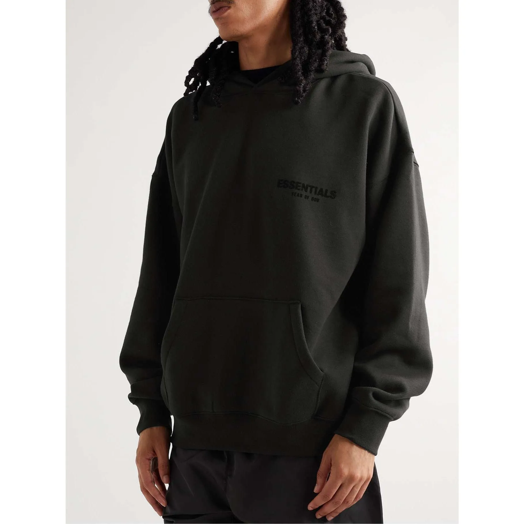 Black Fear of God Essentials Hoodie - Core Collection, Stretch Limo