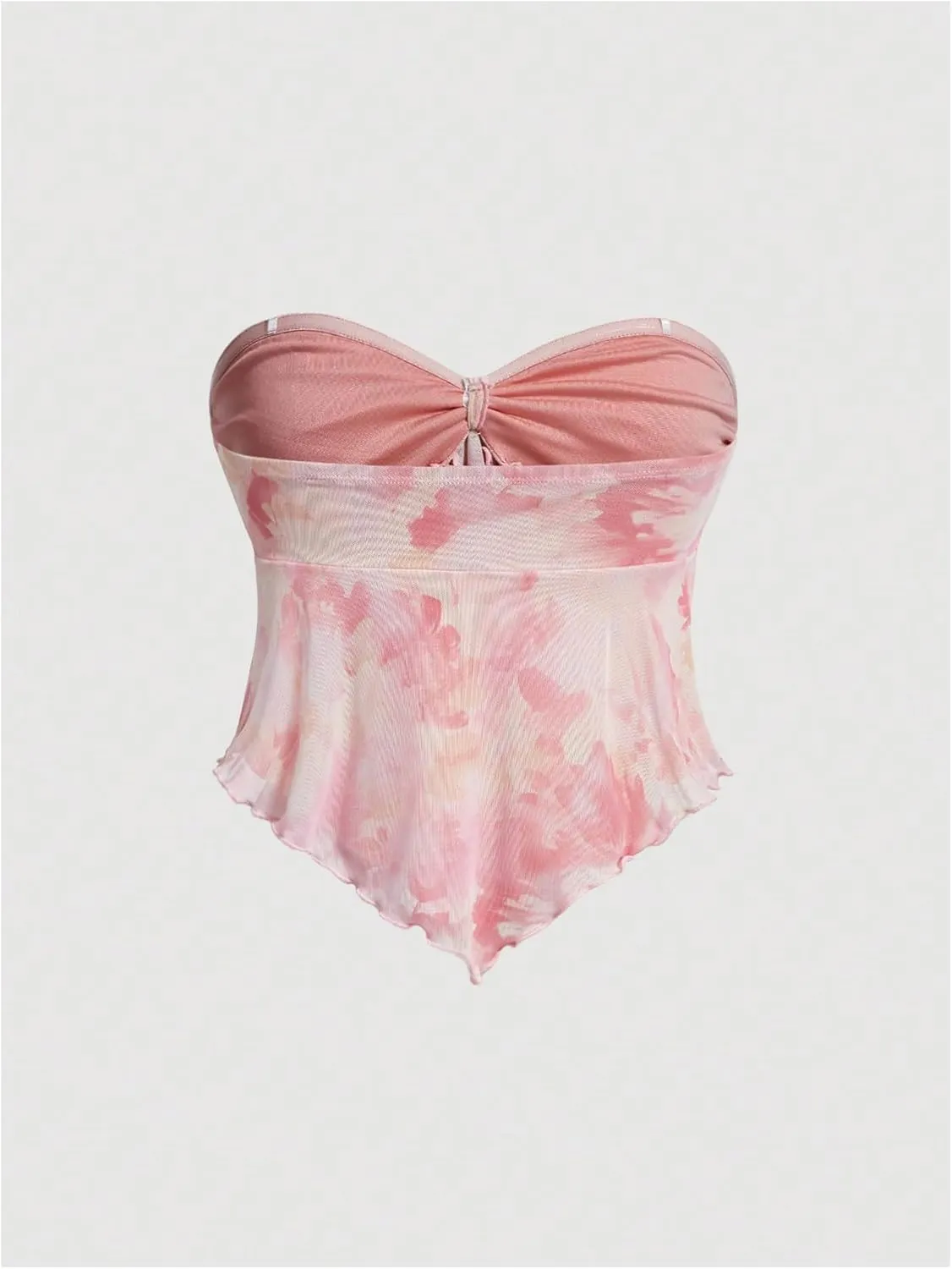 GORGLITTER Women's Floral Ruffle Tube Top Strapless Flowy Coquette Going Out Bandeau Tops