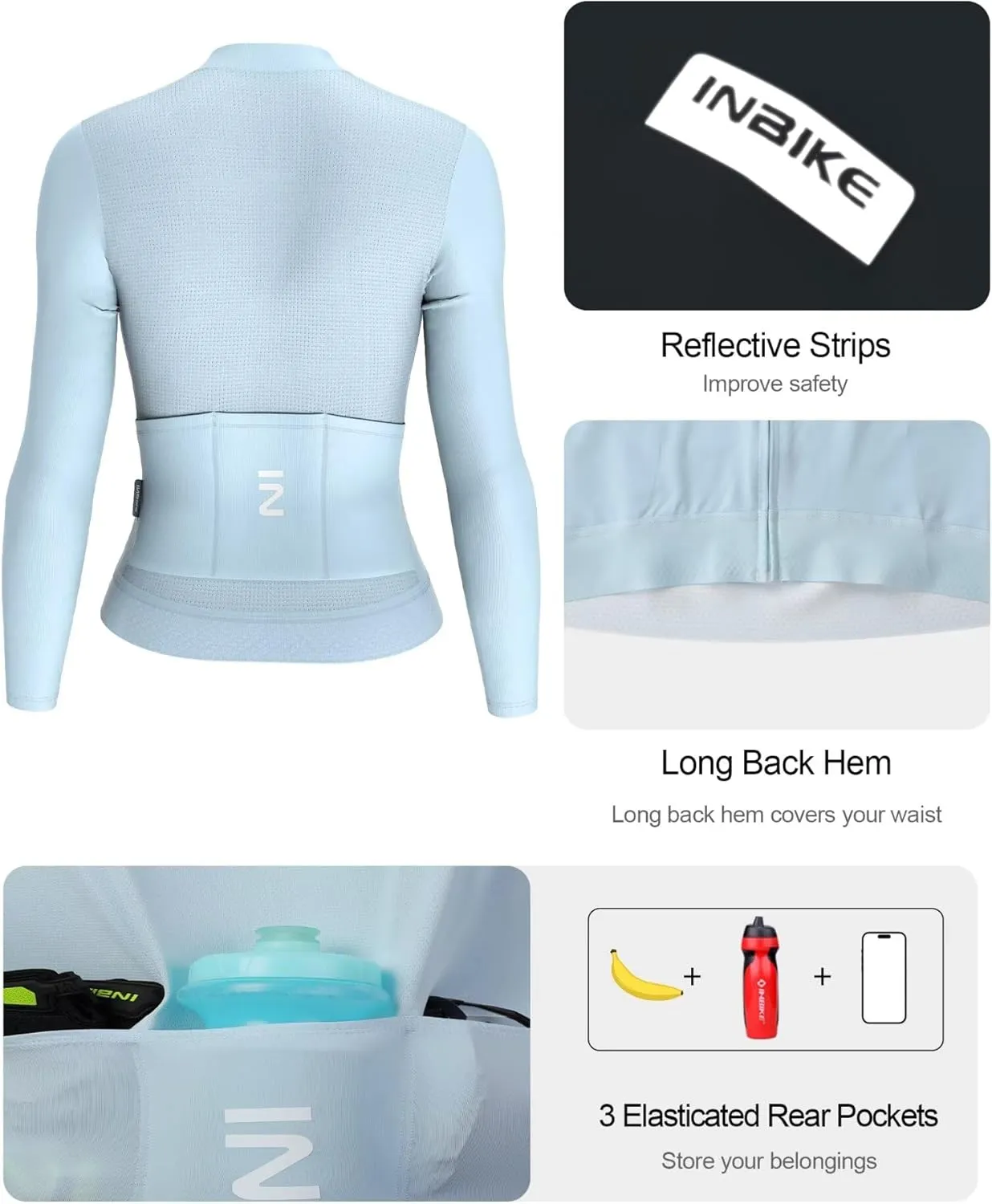 INBIKE Cycling Jersey Women Long Sleeve, Breathable Bike Shirts with Pockets, Bicycle Clothing for Road Biking Riding