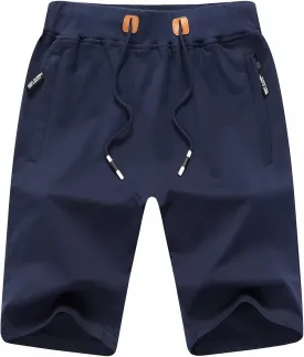 JustSun Mens Shorts Casual Sports with Elastic Waist Zipper Pockets