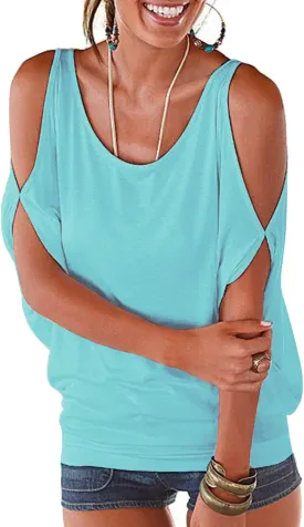 LEIYEE Womens Summer Cold Shoulder Tops Short Sleeve T Shirts Pullover Sexy Casual Dolman Blouses