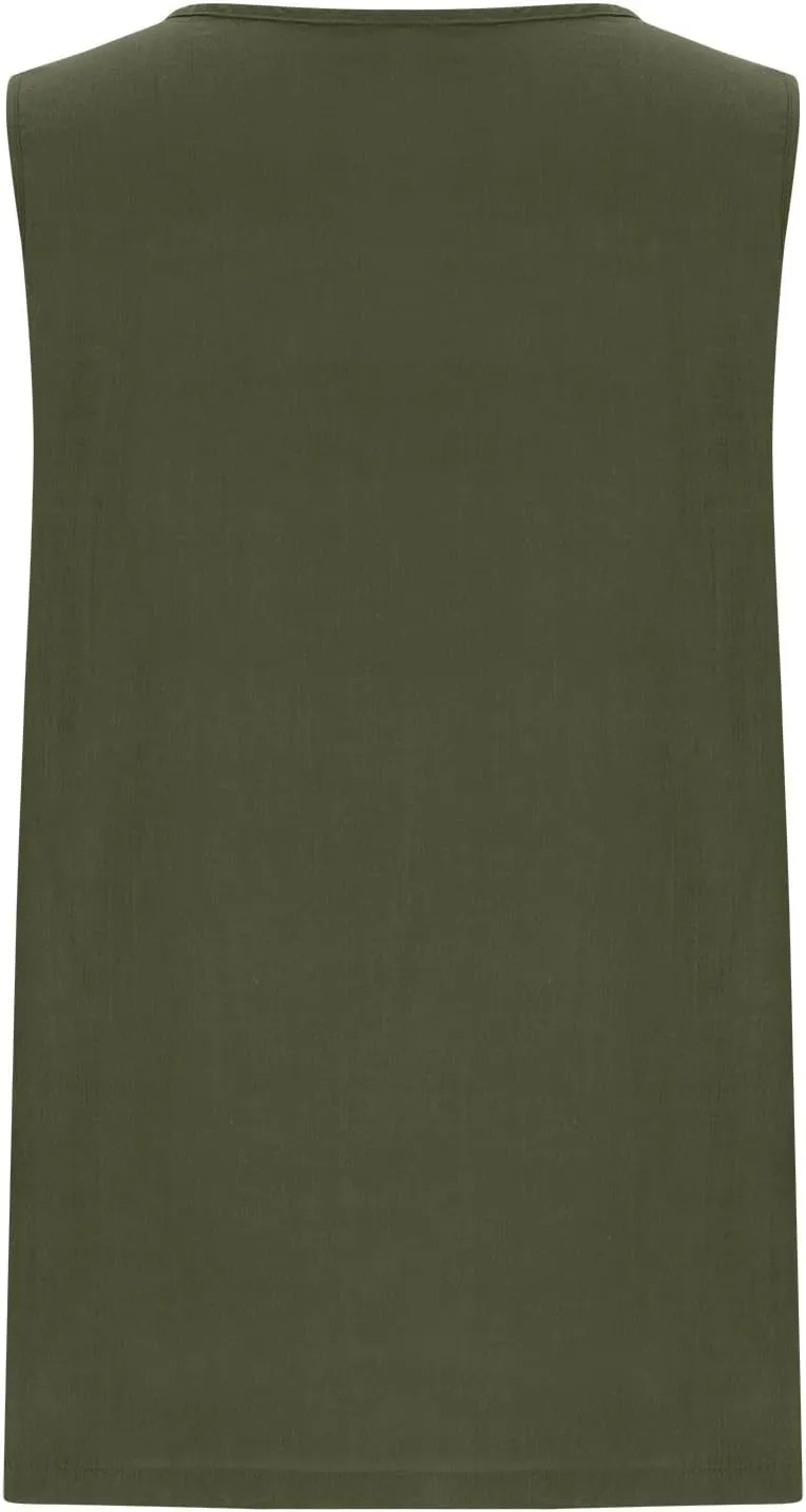 Linen Tank Tops for Women Cotton Gauze Crewneck Pleated Front Sleeveless Plus Size Summer Shirts with Side Slit
