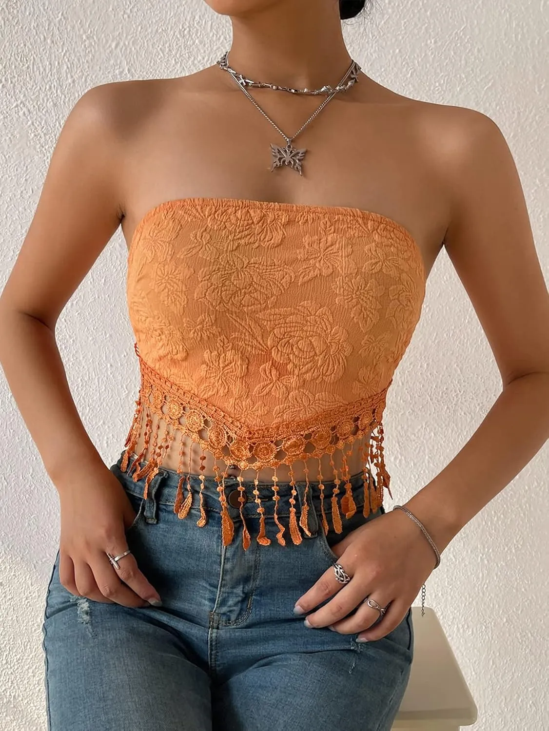 MakeMeChic Women's Boho Crop Tube Top Floral Tie Back Cute Bandana Tops
