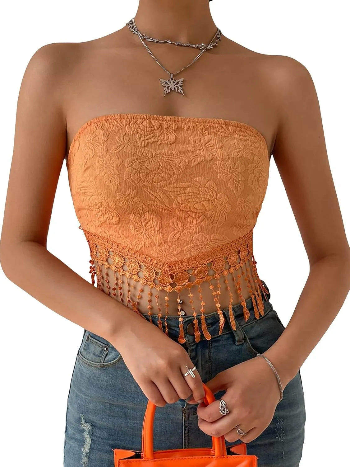 MakeMeChic Women's Boho Crop Tube Top Floral Tie Back Cute Bandana Tops