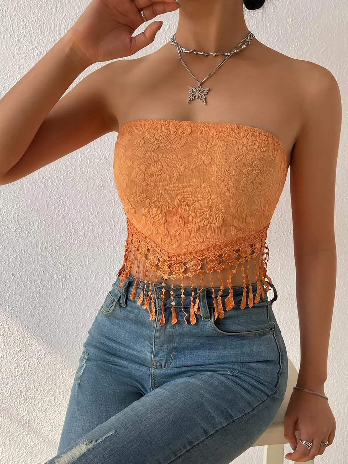 MakeMeChic Women's Boho Crop Tube Top Floral Tie Back Cute Bandana Tops