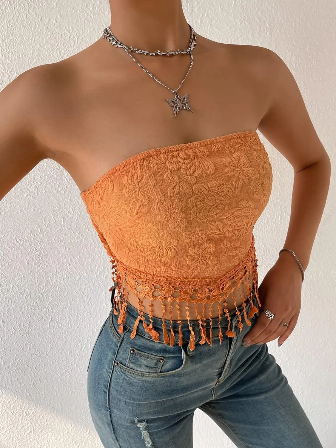 MakeMeChic Women's Boho Crop Tube Top Floral Tie Back Cute Bandana Tops
