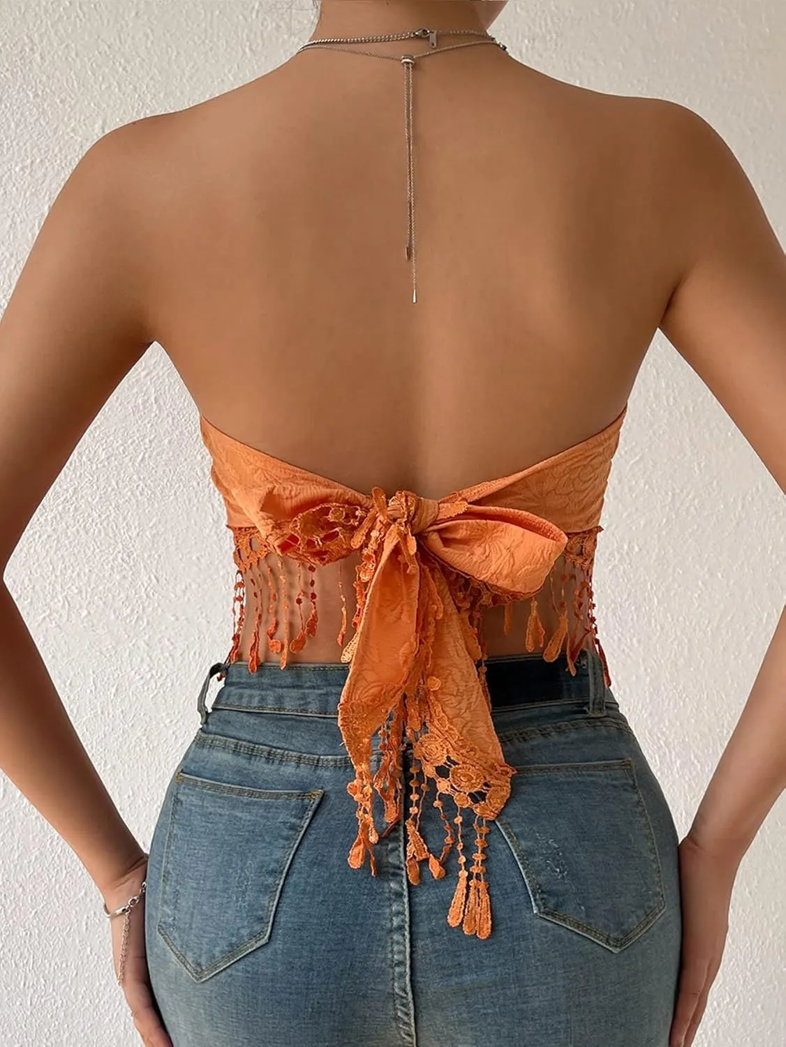 MakeMeChic Women's Boho Crop Tube Top Floral Tie Back Cute Bandana Tops