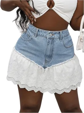 MakeMeChic Women's Ruffle Tiered Denim Mini Skirt Raw Trim A Line Short Jean Skirts