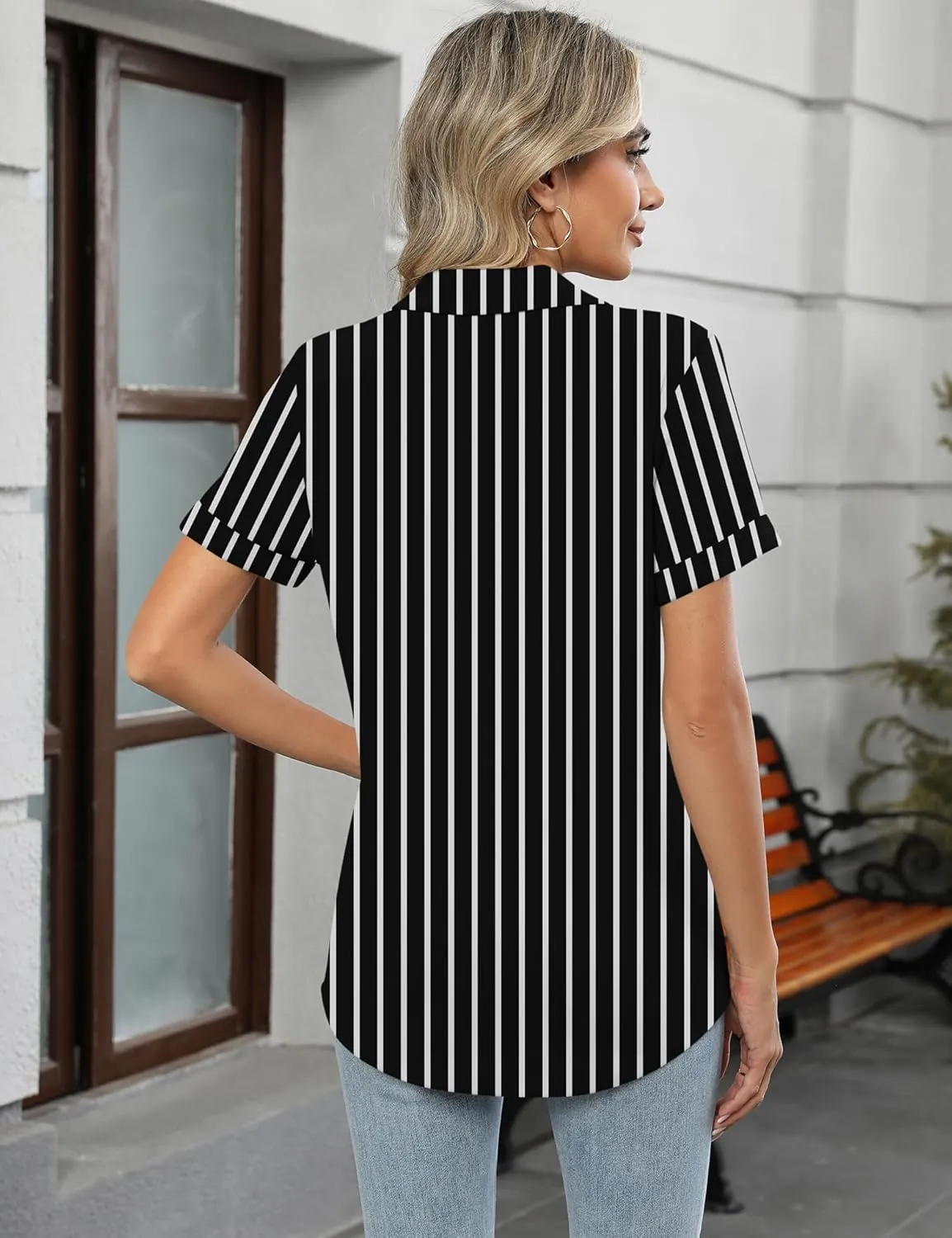 Micoson Womens Polo Shirts Dressy V Neck Business Casual Tops Lapel Collar Short Sleeve Summer Shirts Loose Fit Work Blouses