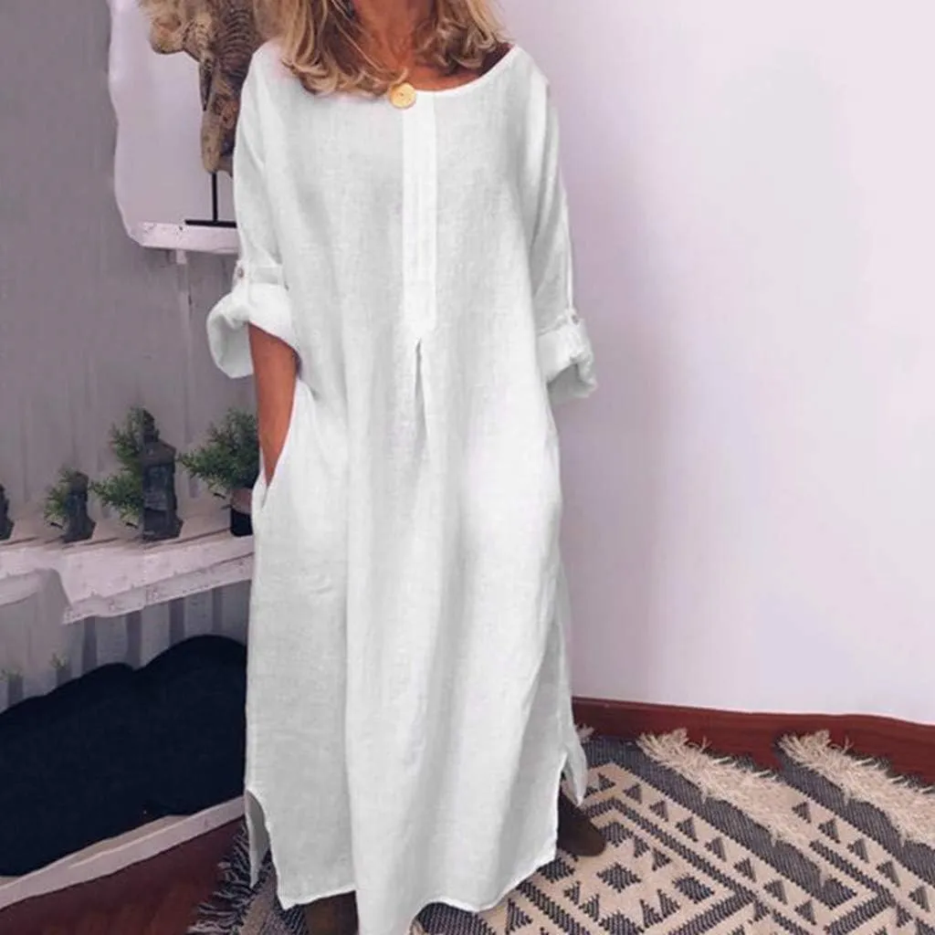 Midi Dresses for Women Casual Loose Short Sleeve Long T Shirt Dress Round Neck Split Maxi Beach Sundress Resort Chic