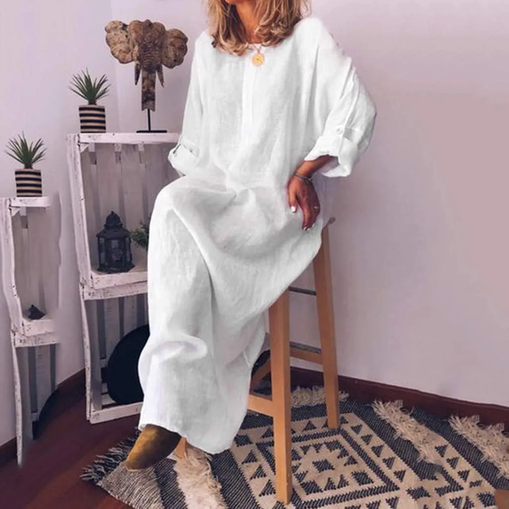 Midi Dresses for Women Casual Loose Short Sleeve Long T Shirt Dress Round Neck Split Maxi Beach Sundress Resort Chic