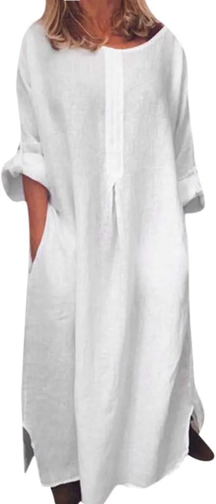 Midi Dresses for Women Casual Loose Short Sleeve Long T Shirt Dress Round Neck Split Maxi Beach Sundress Resort Chic