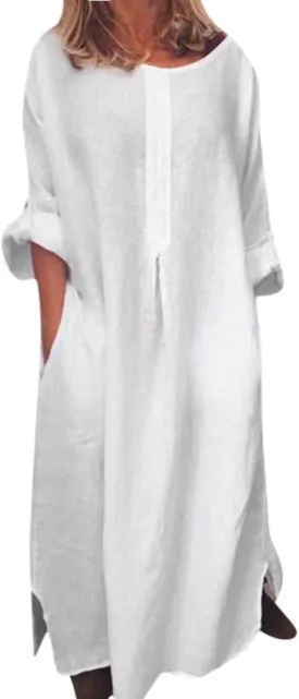 Midi Dresses for Women Casual Loose Short Sleeve Long T Shirt Dress Round Neck Split Maxi Beach Sundress Resort Chic
