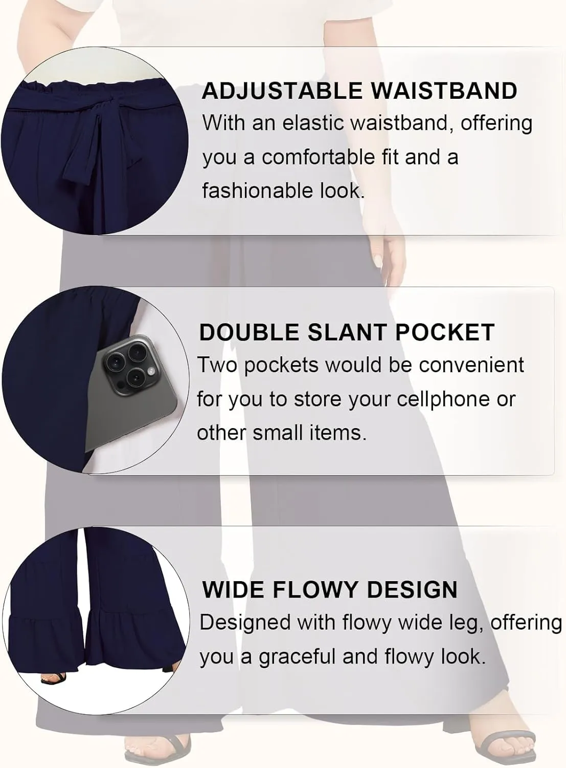 Moon Wood Plus Size Wide Leg Pants Woman High Waisted Palazzo Flowy Pants with Pockets Trendy Casual Summer Pants