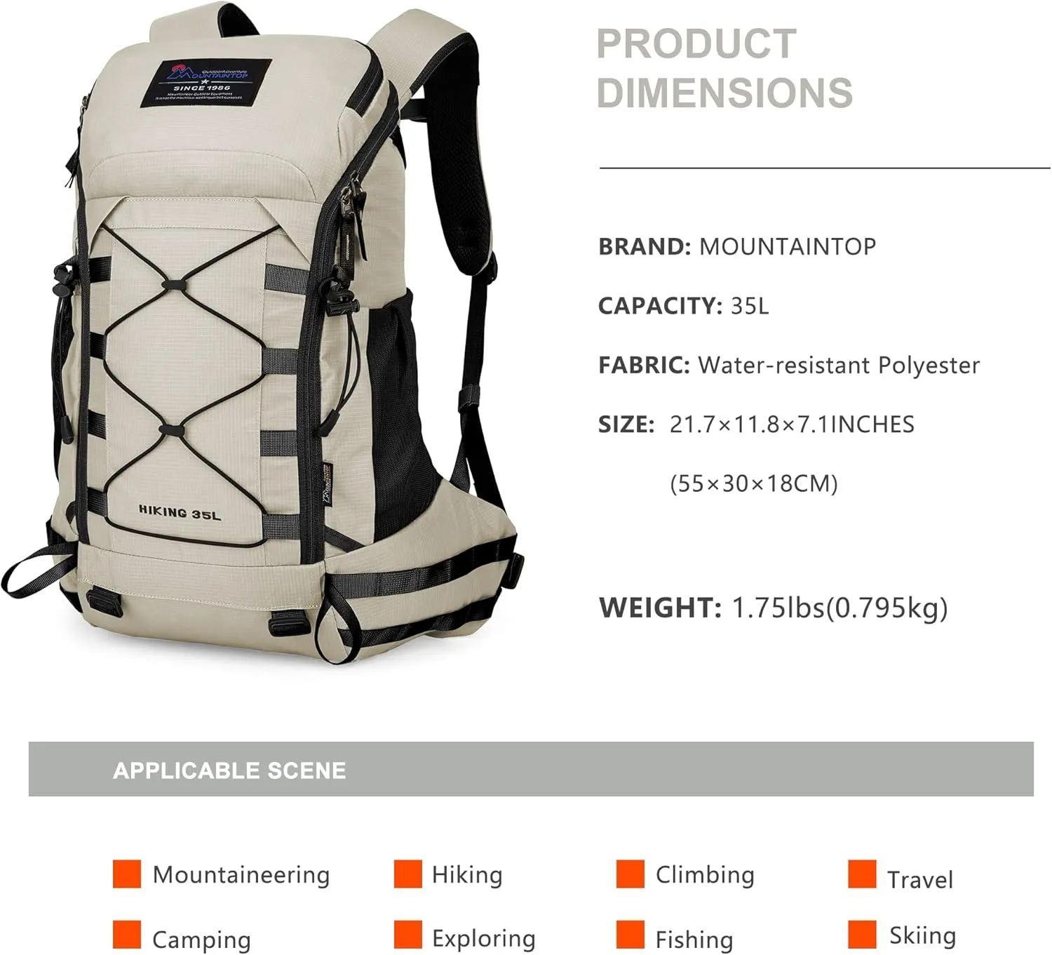 MOUNTAINTOP Hiking Backpack 35L Travel Backpack Lightweight Daypack for Men&Women Outdoor Camping