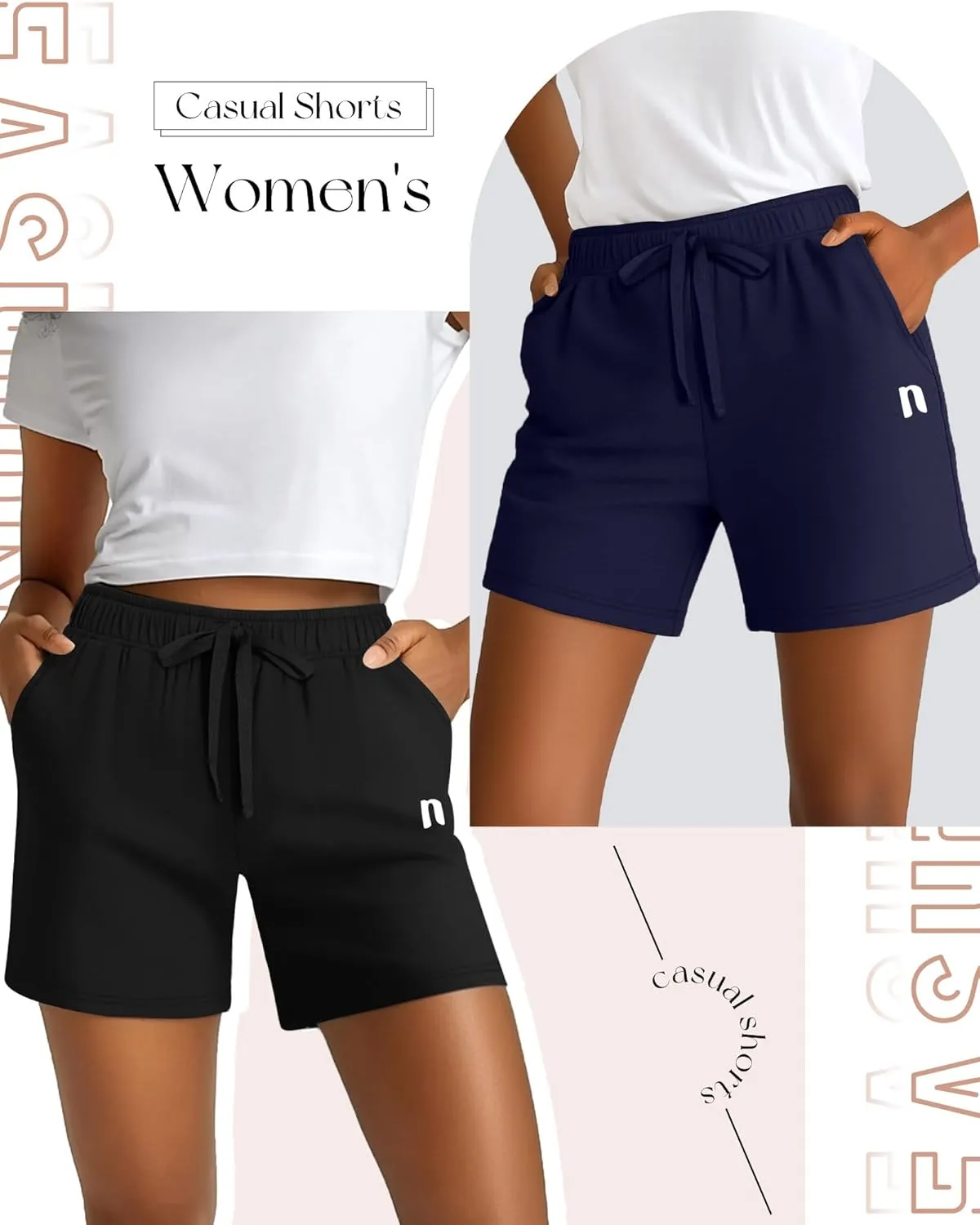 Neer 3 Pack Women's Sweat Shorts, Summer Drawstring Cotton Shorts with Pocket Loose Athletic Lounge Casual Running Bottoms