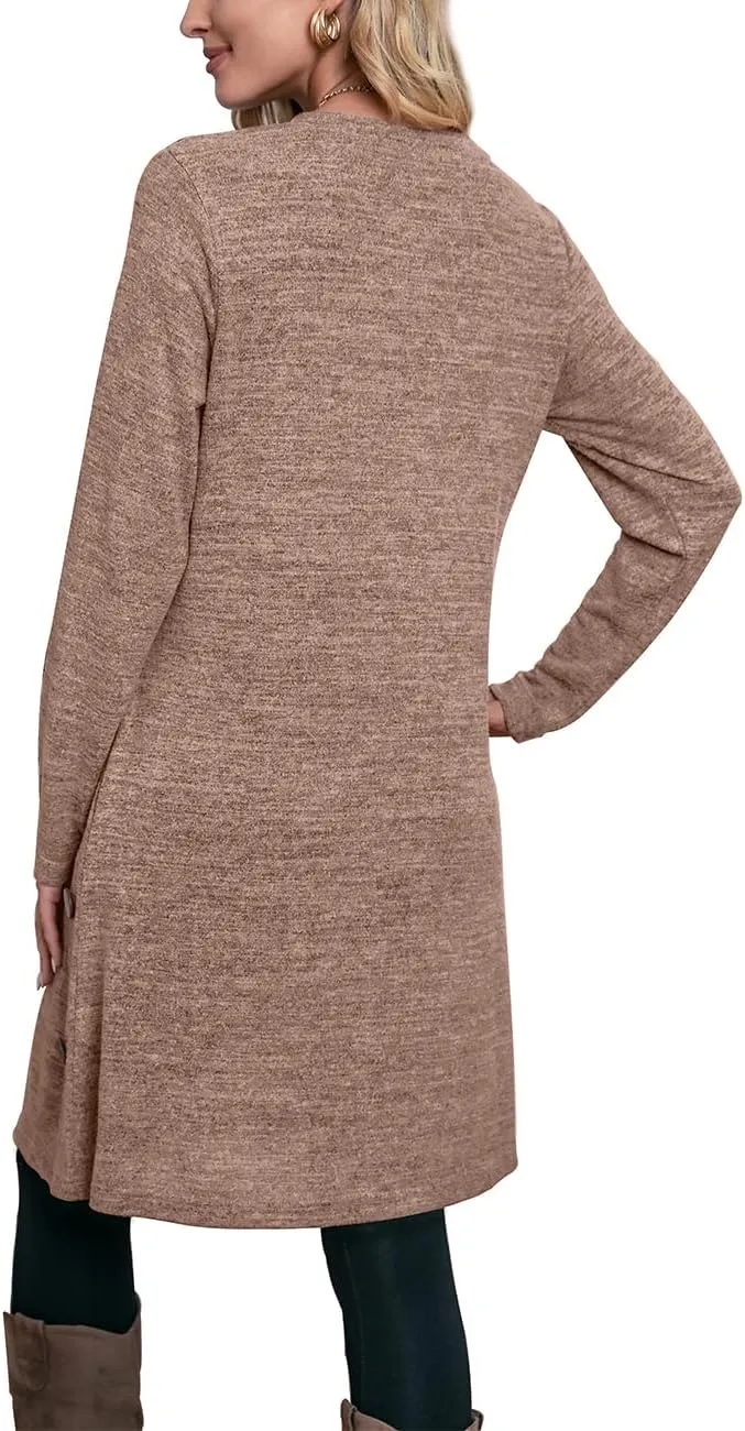 OFEEFAN Womens Long Sleeve Tunic Dres Fall Outfits with Pockets Buttons