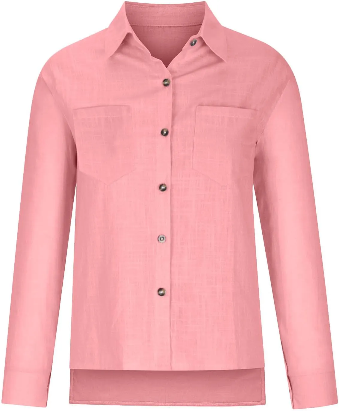 Oversized Linen Shirts Women Button Down V Neck Long Sleeve Casual Summer Tops with Pockets Beach Blouses