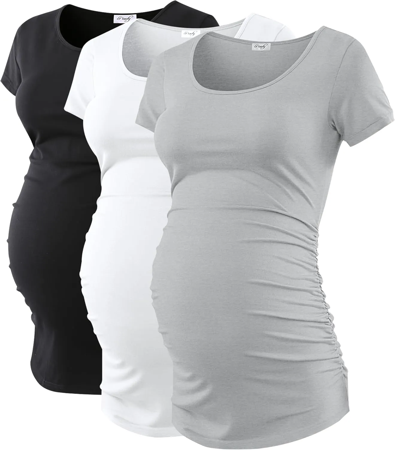 Peauty 3 Pack Women Maternity Shirts Side Ruched Summer Maternity Clothes Short Sleeve Maternity Tops Pregnancy Clothes