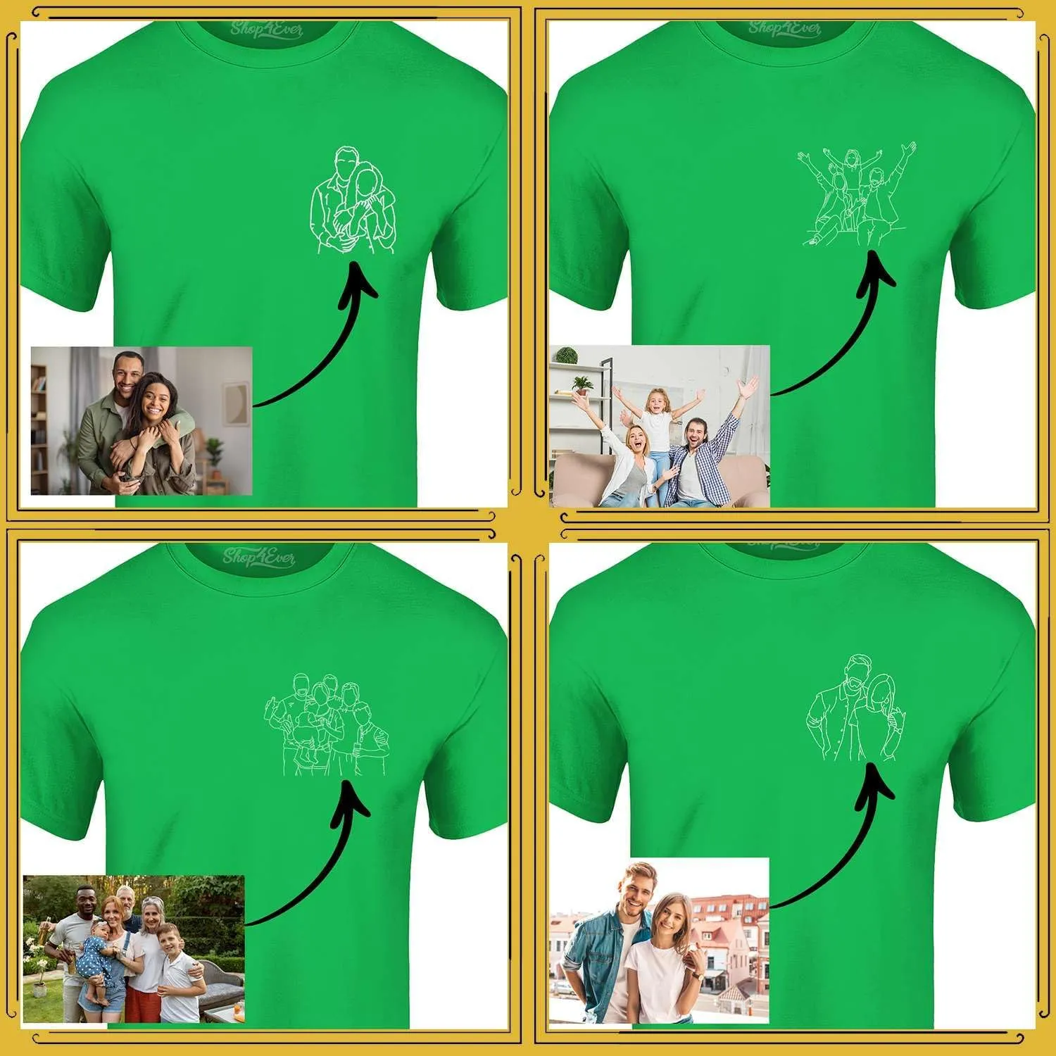 Personalized Custom Couples or Family Photo to Minimal Outline Sketch Art T-Shirt