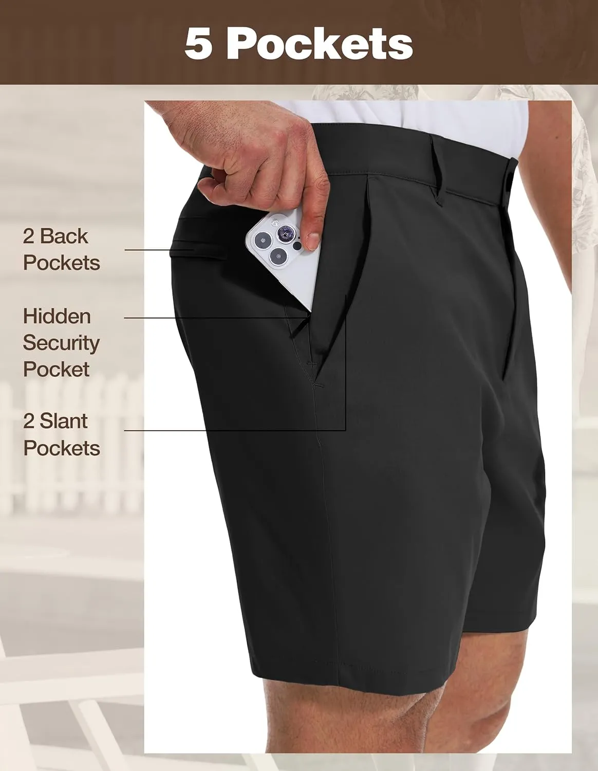 PULI Men's Big & Tall Golf Shorts Stretch 10 Inch Inseam Waterproof Lightweight Qiuck Dry Hiking Shorts