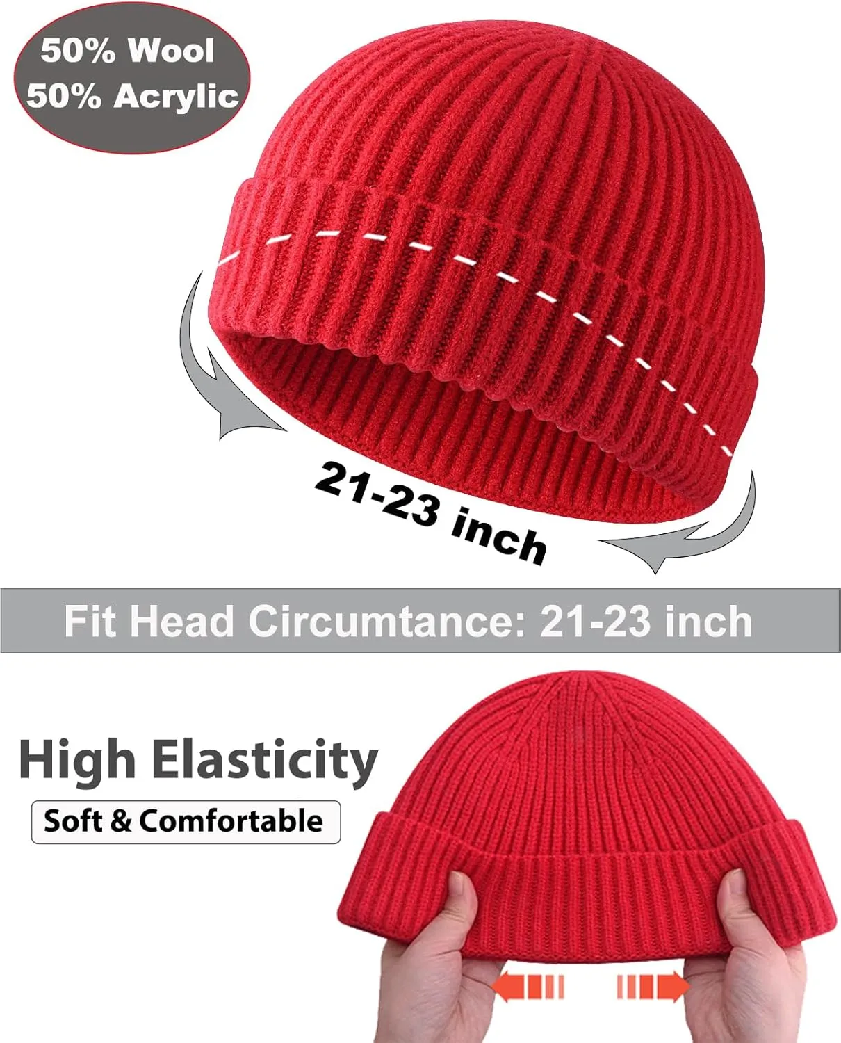 Swag Wool Short Fisherman Beanie for Men Women, Knit Cuff Warm Winter Hats, Soft Trawler Skull Cap Watch Hat Unisex