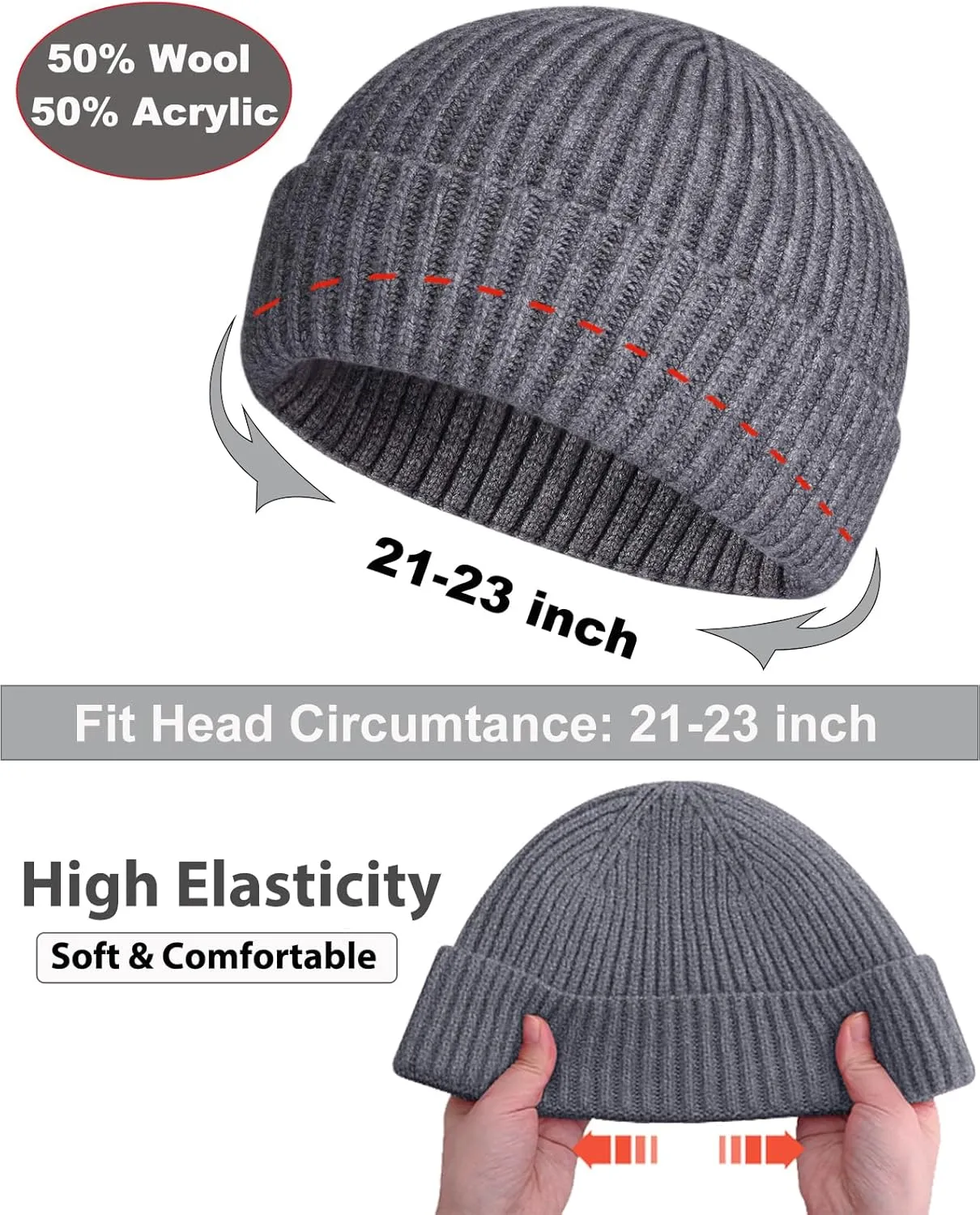 Swag Wool Short Fisherman Beanie for Men Women, Knit Cuff Warm Winter Hats, Soft Trawler Skull Cap Watch Hat Unisex