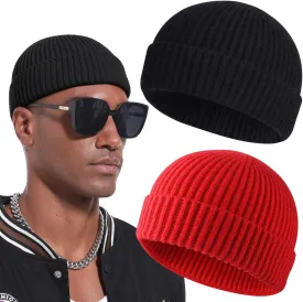 Swag Wool Short Fisherman Beanie for Men Women, Knit Cuff Warm Winter Hats, Soft Trawler Skull Cap Watch Hat Unisex