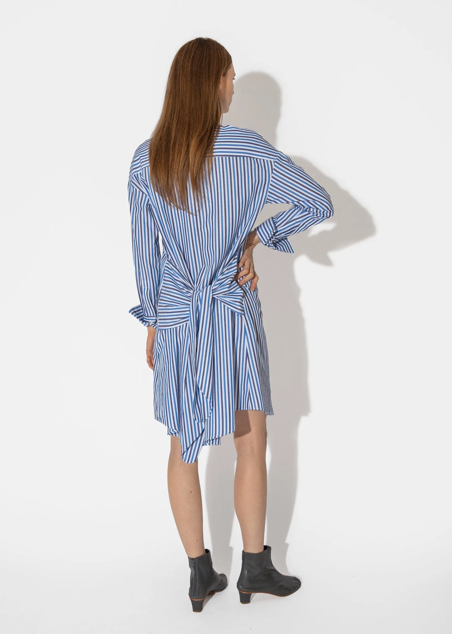 Tie Front Mock Shirtdress in Blue Multi
