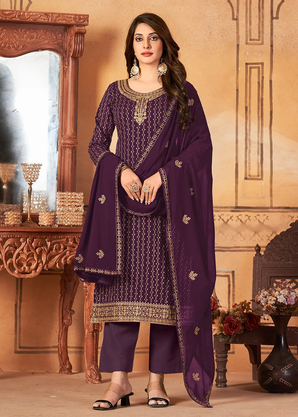 Traditional Incredible Purple Embroidered Festival Salwar Suit